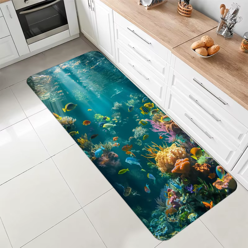 Tapis antidérapant pour couloir, entrée, décoration intérieure, motif corail, poisson, océan, scène 