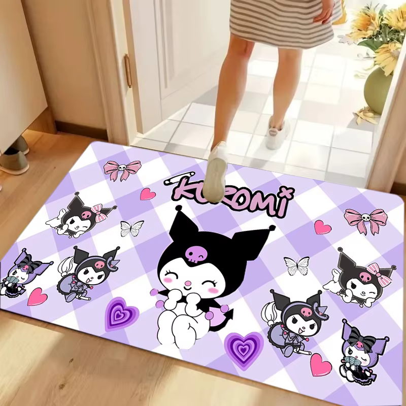 Tapis de sol rectangulaire grand format, mignon, violet, Kuromi, style kawaii, dessin animé, pour sa