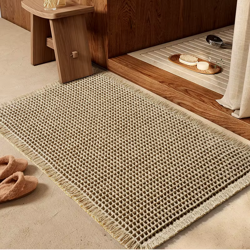 Tapis de bain gaufré antidérapant, Ultra-absorbant, en mélange de Polyester, lavable en Machine avec