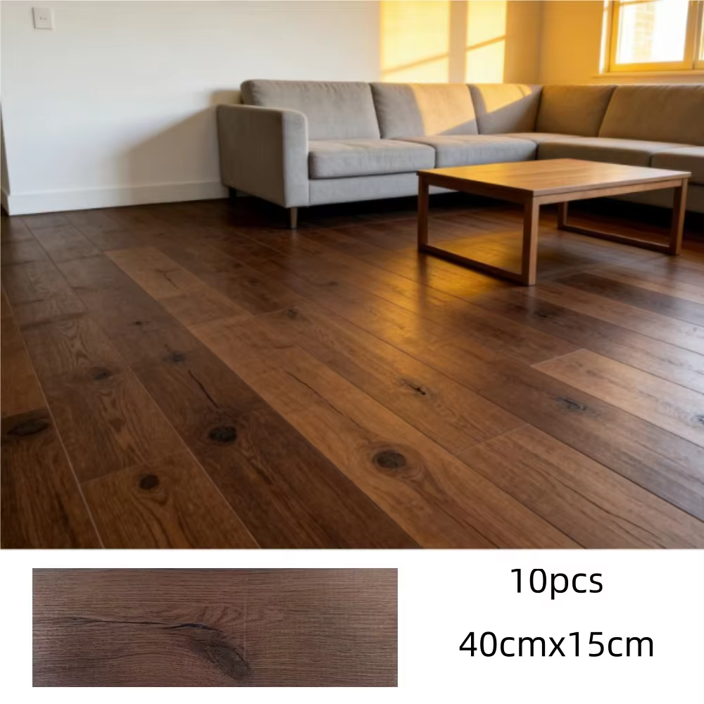 10 pièces de revêtements de sol auto-adhésifs imitation bois 40x15cm, à peler et coller, résistants 