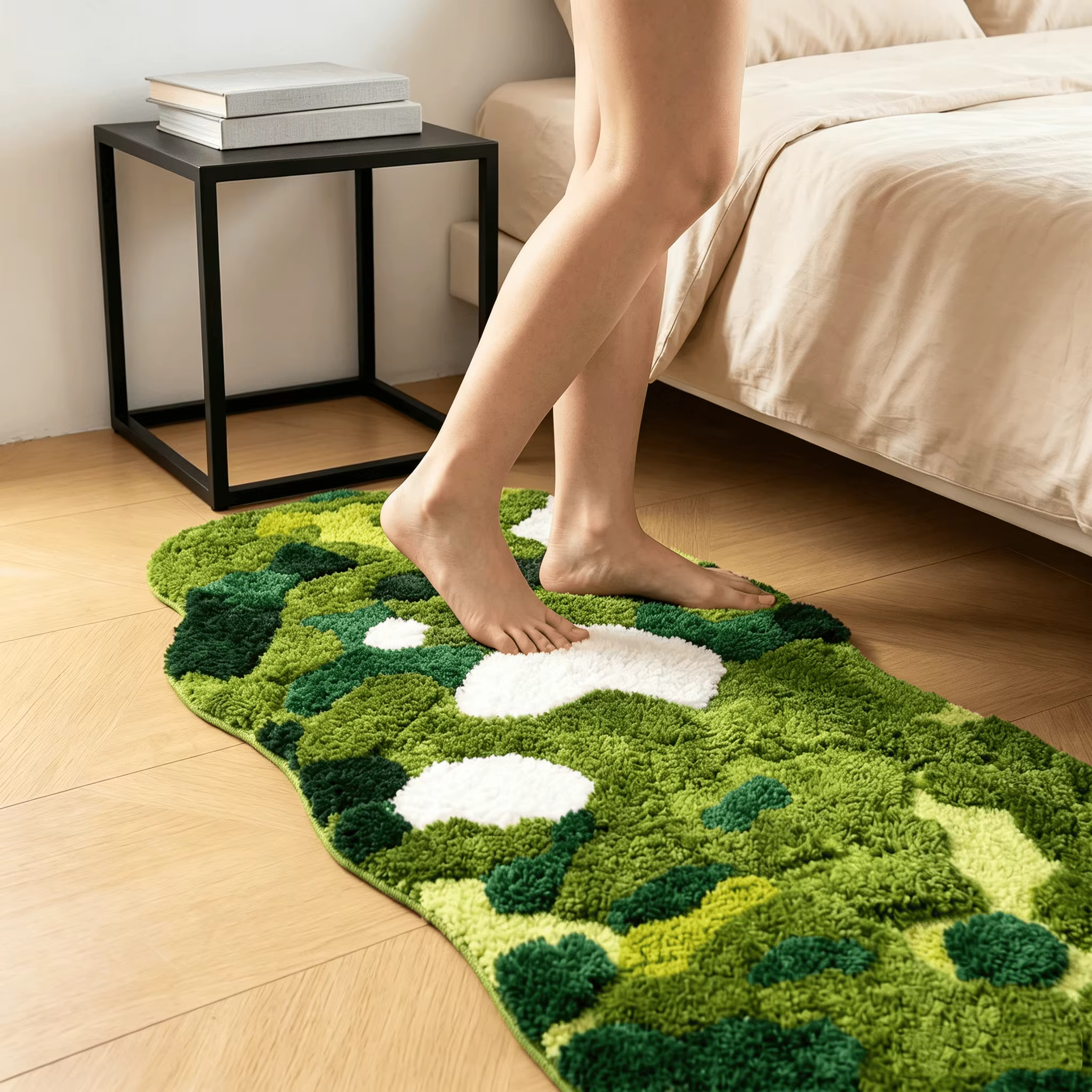 Tapis de chevet en mousse forestière, tapis en peluche 3D tufté à la main, tapis de salle de bain ép