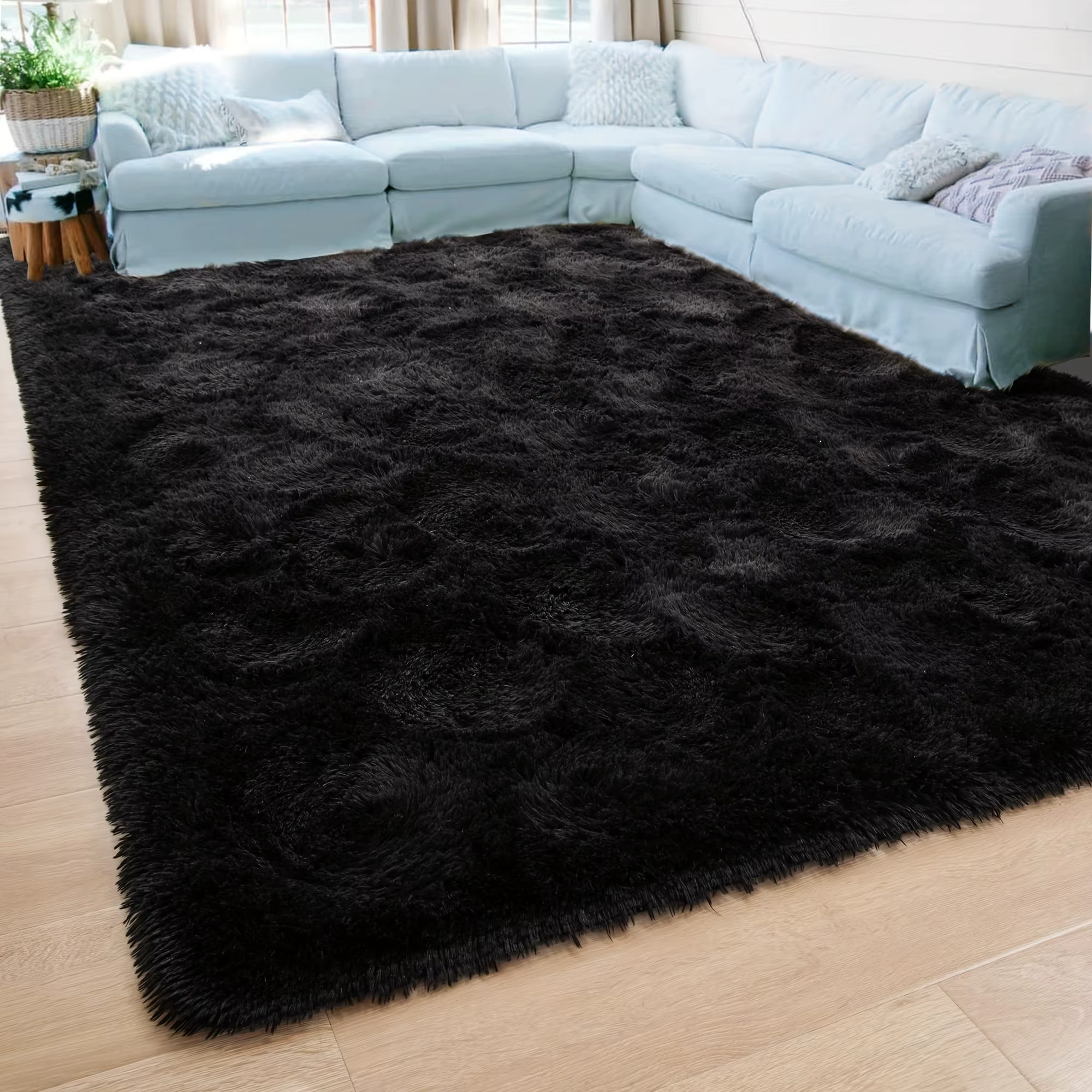 VIKAMA – tapis moderne en laine et soie noire, doux et moelleux, pour salon et chambre à coucher, co