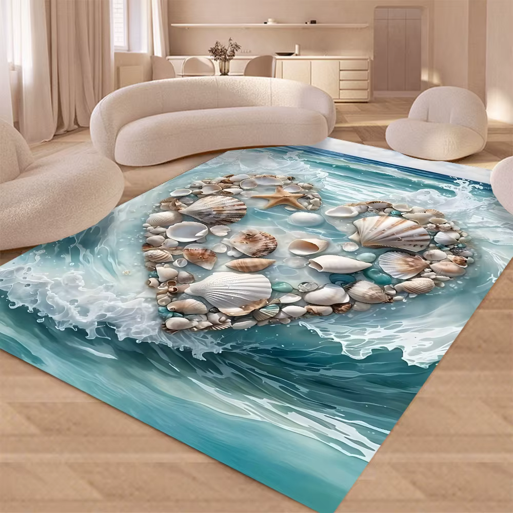 Nouveau Tapis de Sol Antidérapant 2025 Motif Étoile de Mer et Coquillages pour Salon, Chambre, Canap