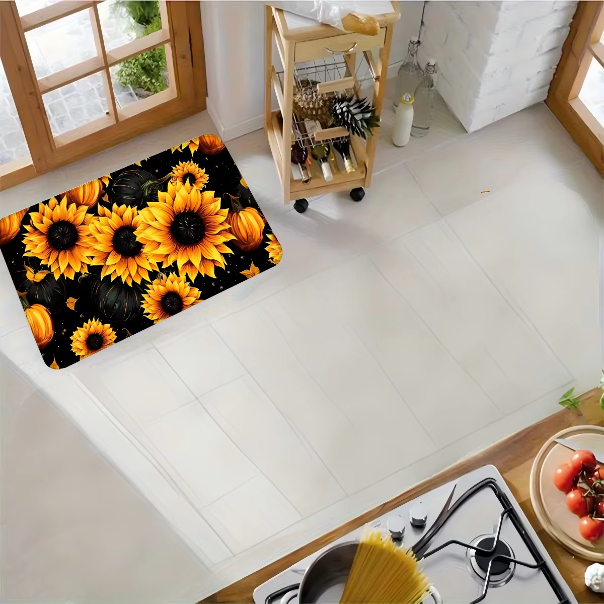 Ensemble de tapis de cuisine avec un motif de tournesol, adaptés aux chambres à coucher, aux salons,