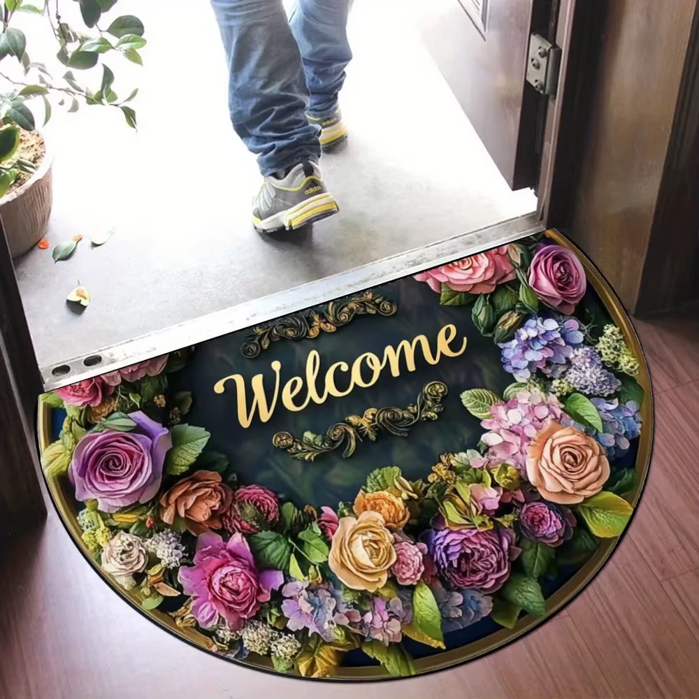 VIKAMA – tapis Semi-circulaire en flanelle florale, doux et antidérapant, pour cuisine, intérieur et