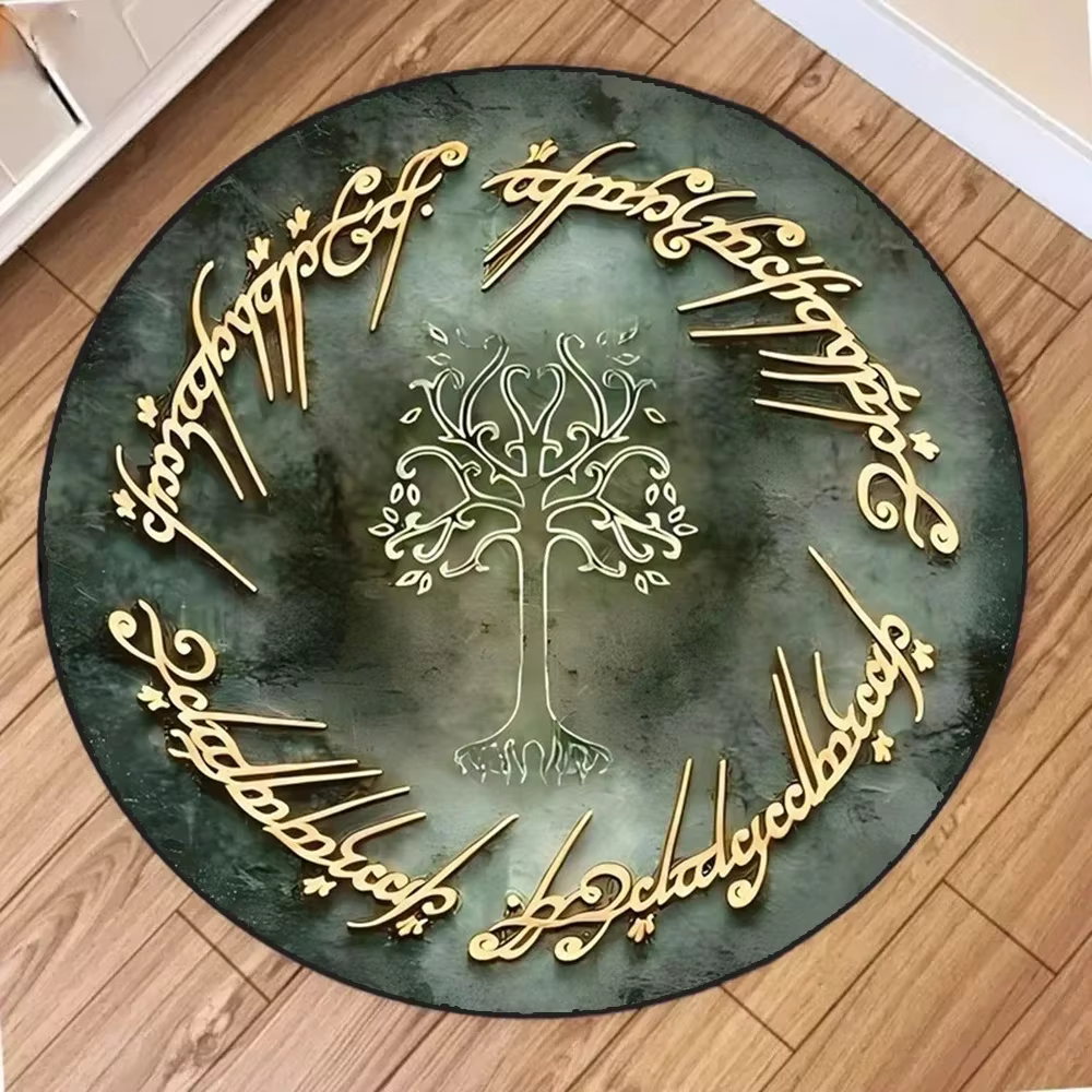 Tapis rond à thème du Seigneur des Anneaux, tapis Mordor Script de la terre moyenne, antidérapant, d