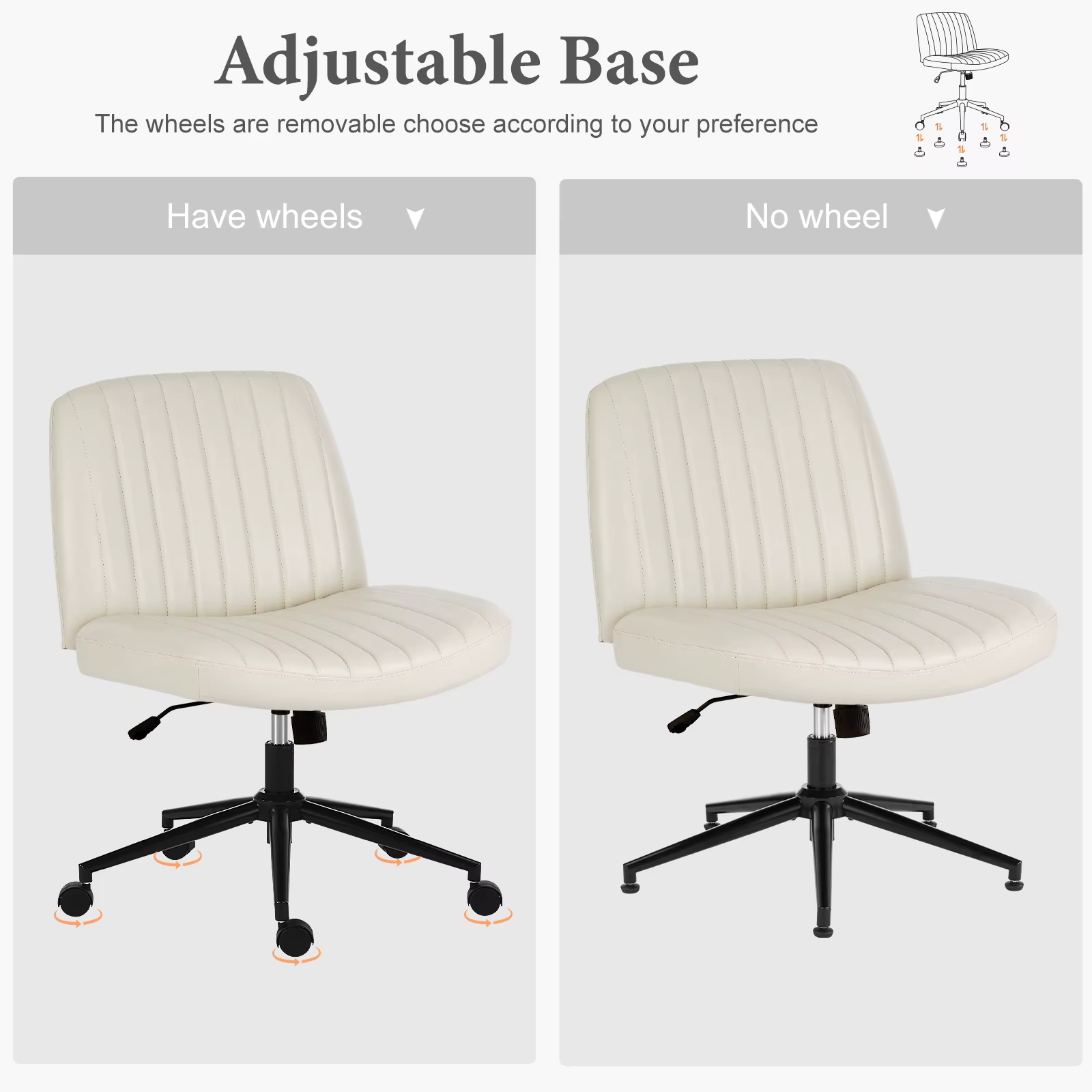 JHK chaises de bureau croisées sans accoudoirs avec roulettes chaise de bureau pivotante en cuir PU 