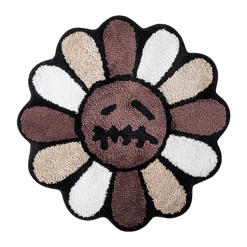 Tapis capitonné visage souriant, tapis d'art floral pour chambre à coucher, salon, rétro arc-en-ciel