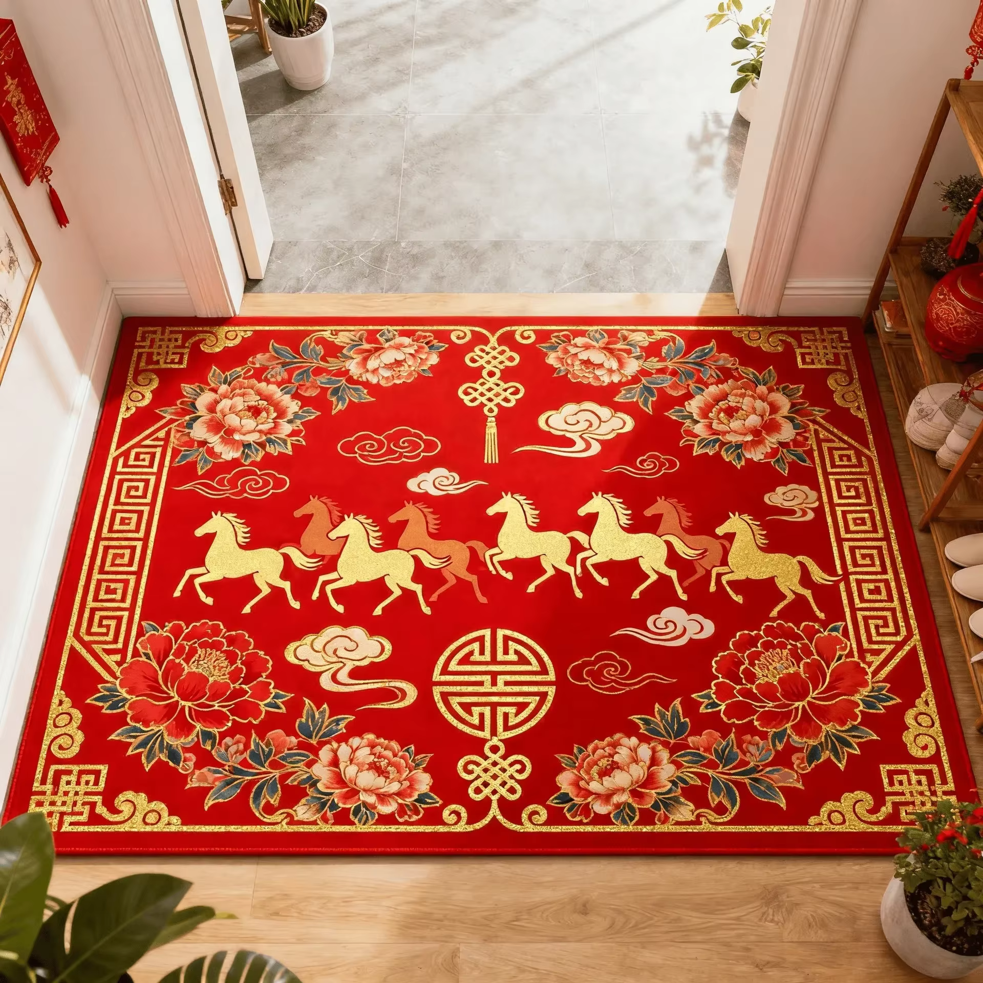 Tapis antidérapant VIKAMA motif cheval rouge pour le Festival du Printemps, Année du Cheval 2026, pa