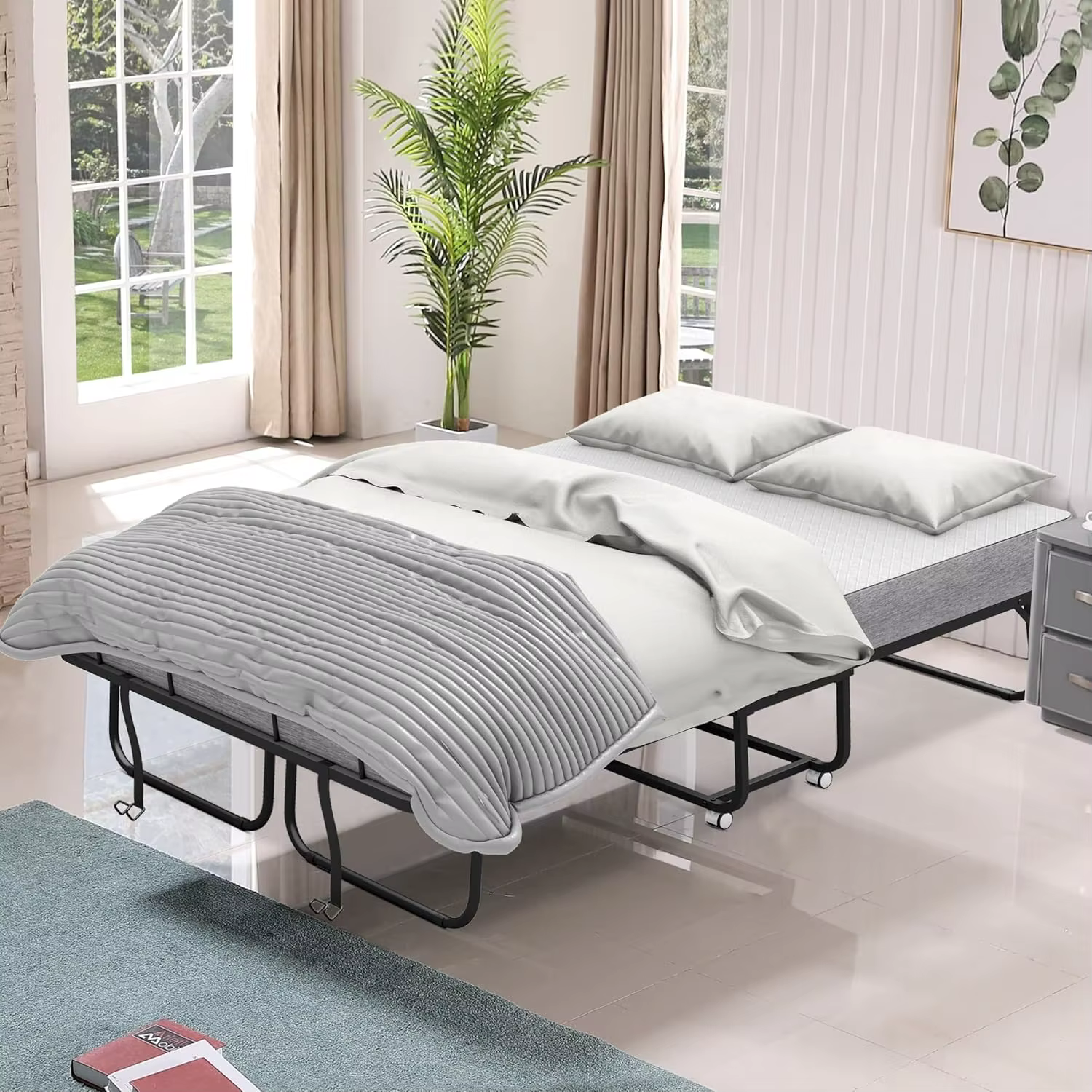Lit pliant grand format avec matelas - Lit pliant extra large 75''x54'' pour invités, gain de place,