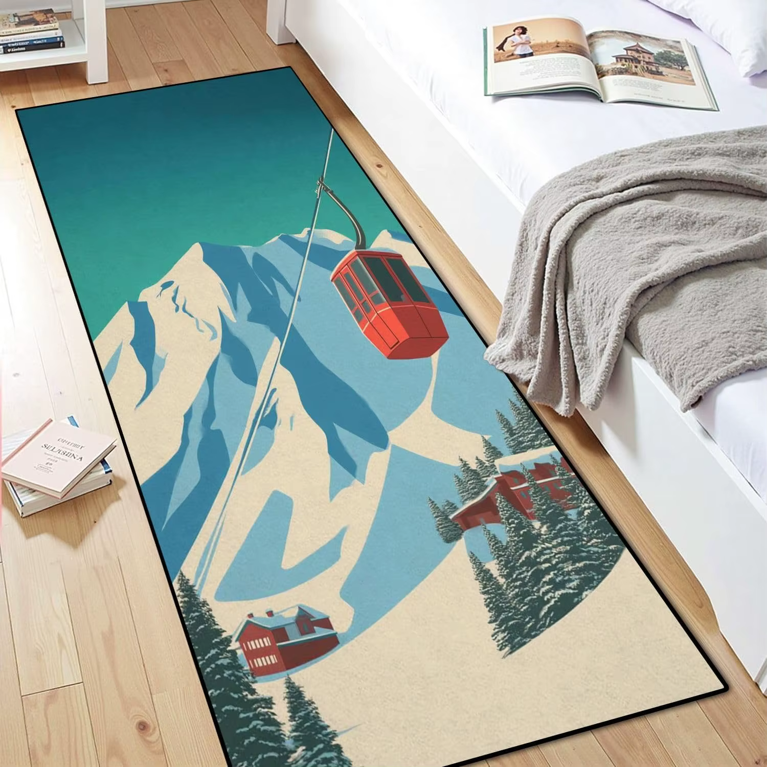 Tapis de sol vintage à motif de montagne, style moderne, antidérapant, pour salon