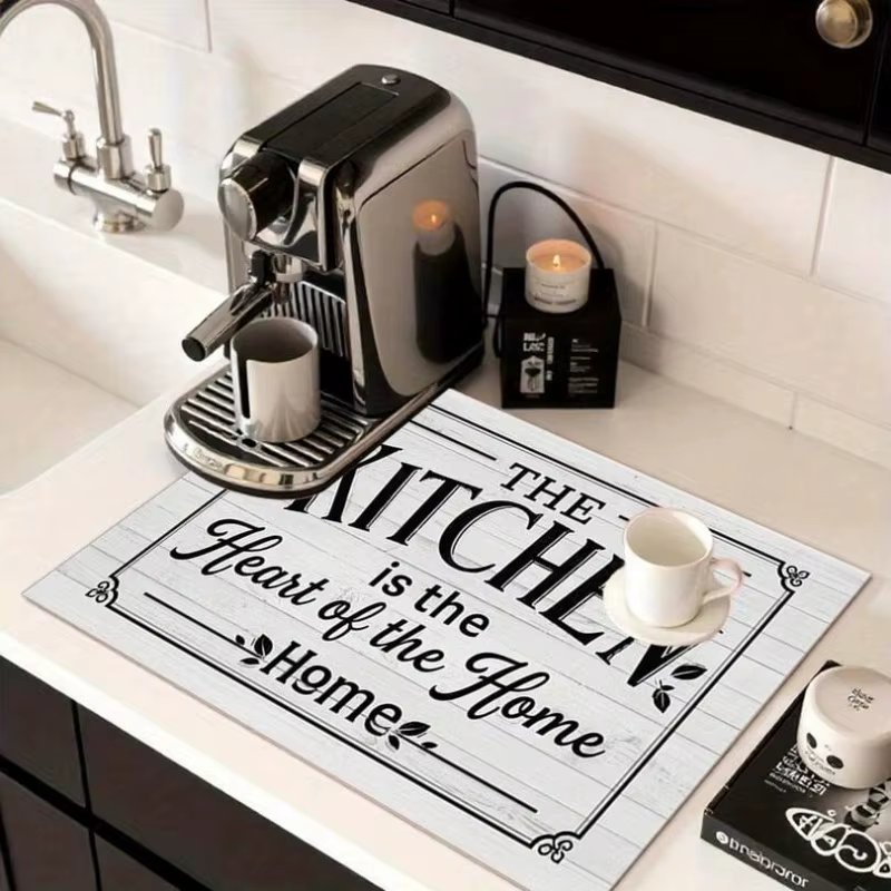 Tapis de séchage pour cuisine en grain de bois blanc, absorbant l'eau, antidérapant, pour machine à