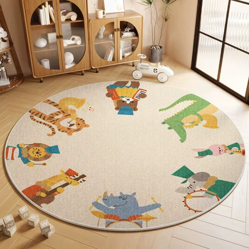 Tapis rond de grande surface avec impression d'animaux, antidérapant, résistant à l'usure, pour salo