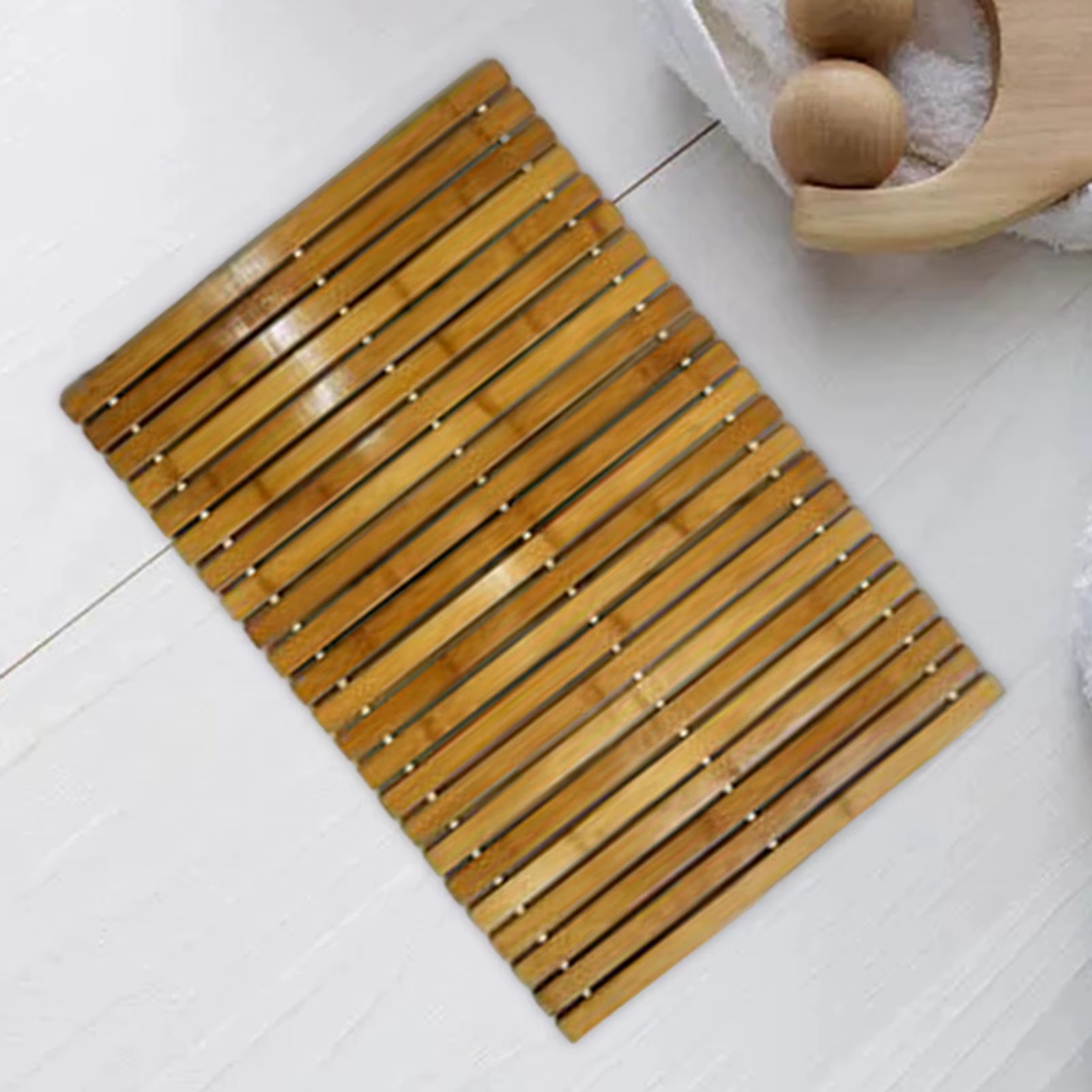 Tapis de bain en bois de bambou naturel, imperméable, pour salle de bain, toilettes, pour animaux de