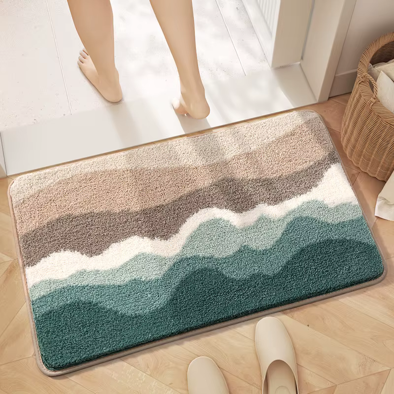 Tapis de salle de bain floqué de qualité supérieure, tapis doux absorbant antidérapant, tapis de bai