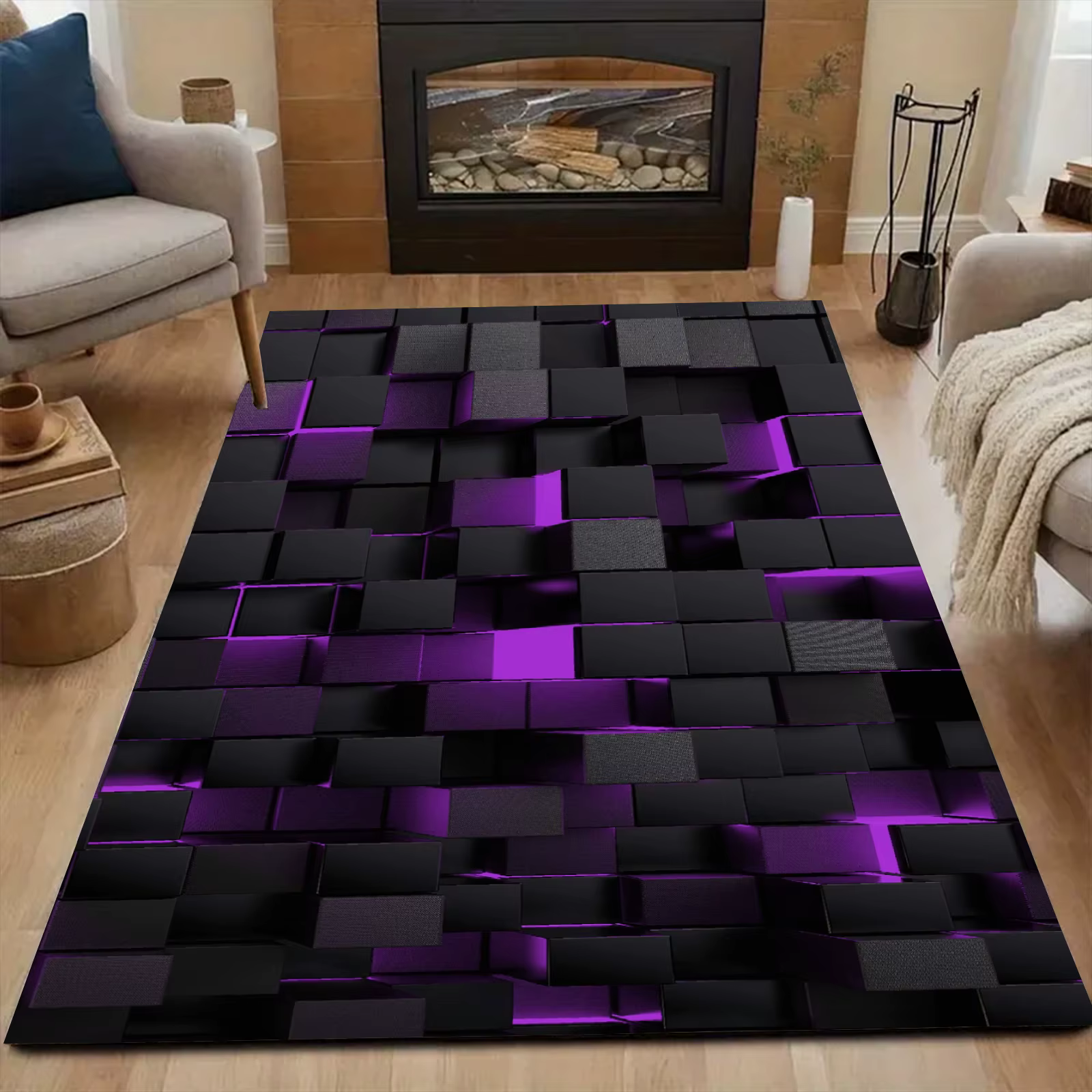 Tapis à motif de grille polygonal brillant coloré, tapis en flanelle douce personnalisable, lavable 