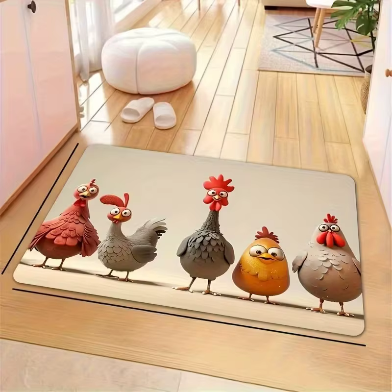 Tapis de cuisine de poulet de dessin animé amusant – Tapis antidérapant et lavable en machine pour l