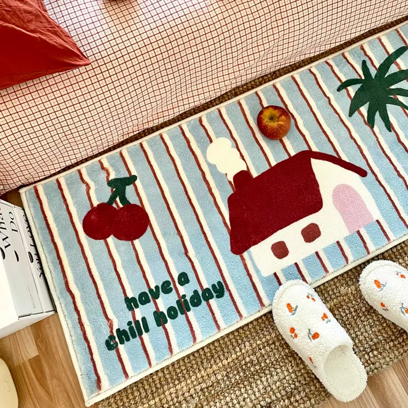 Tapis pour chambre à coucher, tapis de pied de chevet, ours de dessin animé, doux et moelleux, pour