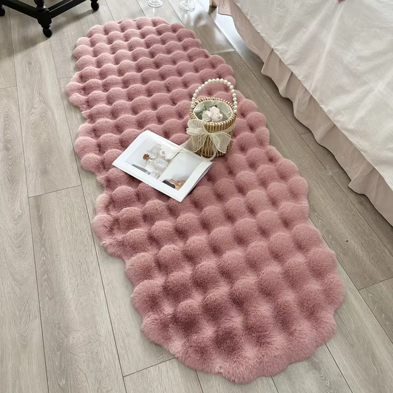 Tapis ovale en peluche doux en fausse fourrure de lapin, pour chevet d'enfant, coussin chaud d'hiver