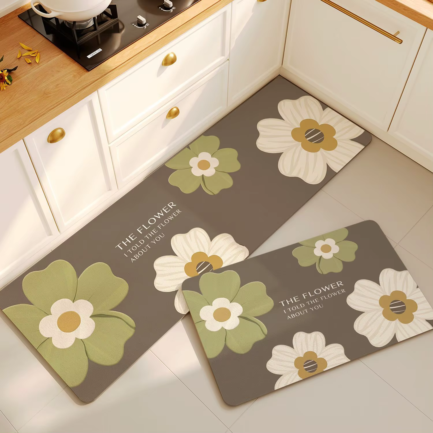 Nouveau tapis de sol de cuisine à motifs floraux, antidérapant, résistant à l'huile, effaçable, lava