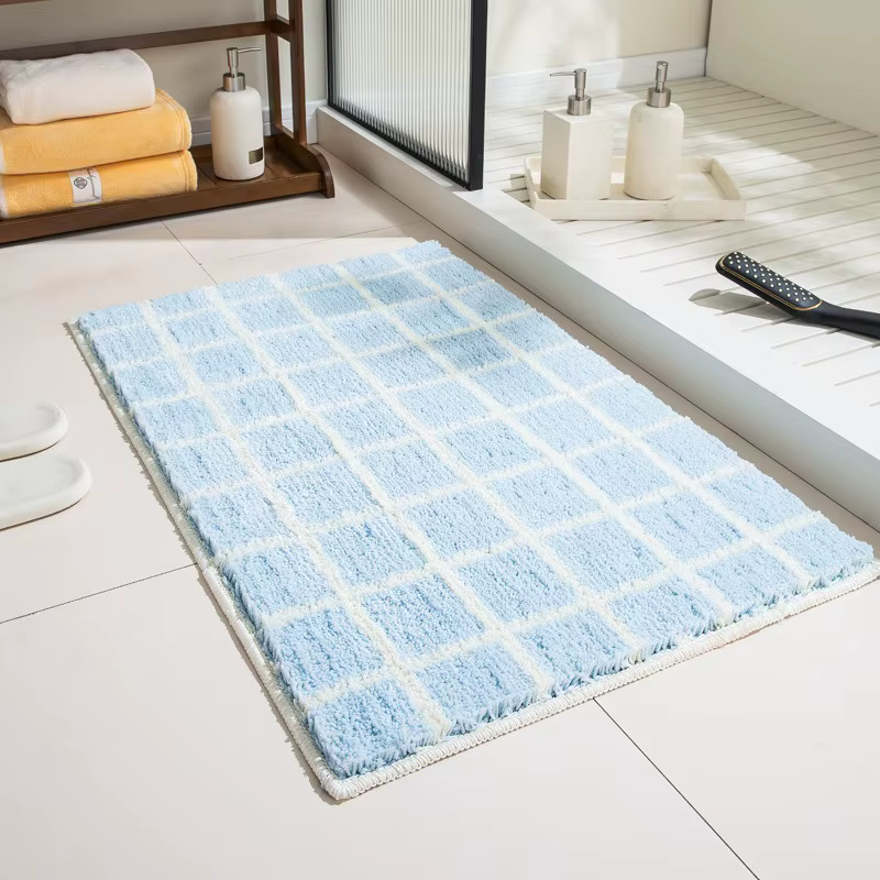 Tapis VIKAMA à carreaux bleus, blancs et roses, pour salle de bain, zone humide ou sèche, style nord