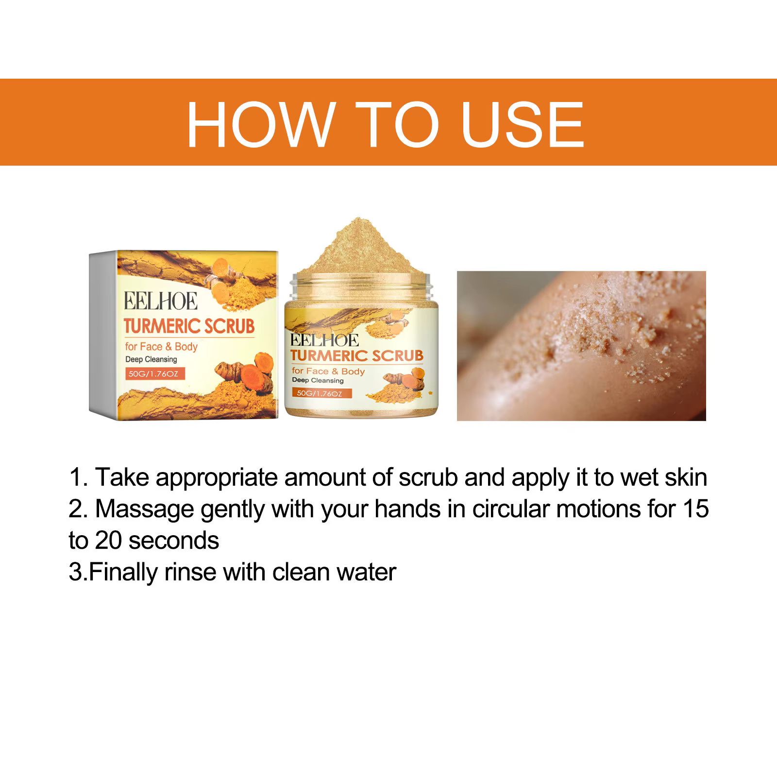 Gommage au curcuma pour le visage et le corps, 50g, rajeunissant, Anti-cne, éclaircit le teint, adoucit la peau, exfoliant, soins du visage