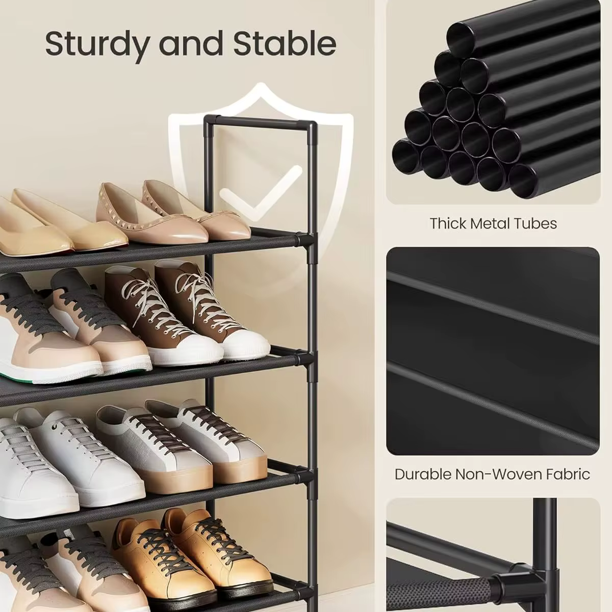 Étagère à chaussures 4 niveaux en X, multifonctionnelle et anti-poussière pour dortoirs, entrées, couloirs et chambres