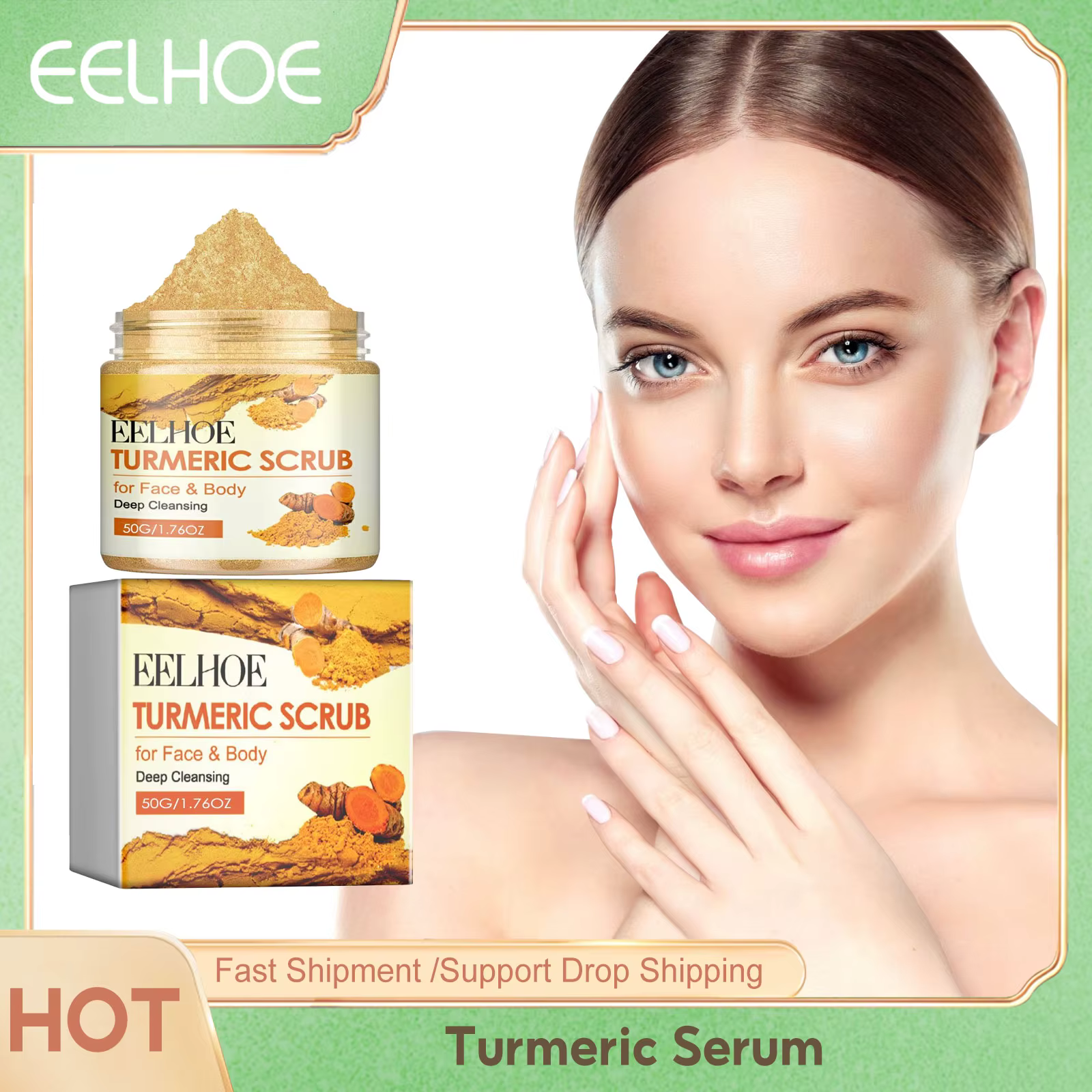 Gommage au curcuma pour le visage et le corps, 50g, rajeunissant, Anti-cne, éclaircit le teint, adoucit la peau, exfoliant, soins du visage