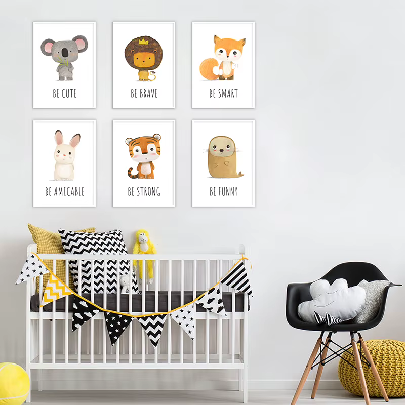 decoration tableau decoration chambre bebe decoration chambre fille Affiche en toile pour décoration murale pour chambre d'enfant ou de bébé, avec lapin imprimé d'animaux, décoration artistique pour l