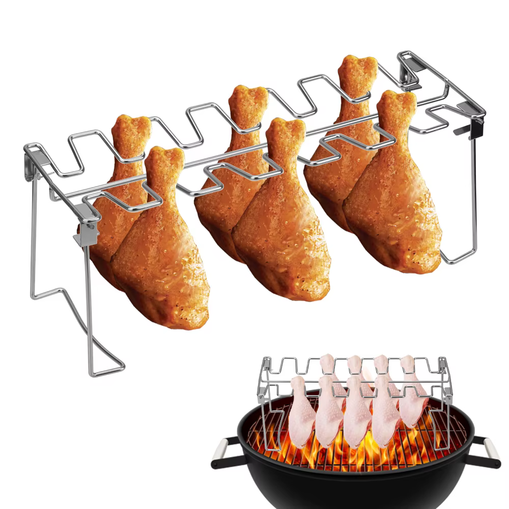 Support de gril d'aile de jambe de poulet de boeuf de Barbecue 14 fentes support de baguettes de Barbecue en acier inoxydable support de rôtissoire de four de fumeur côtes de Barbecue rôties