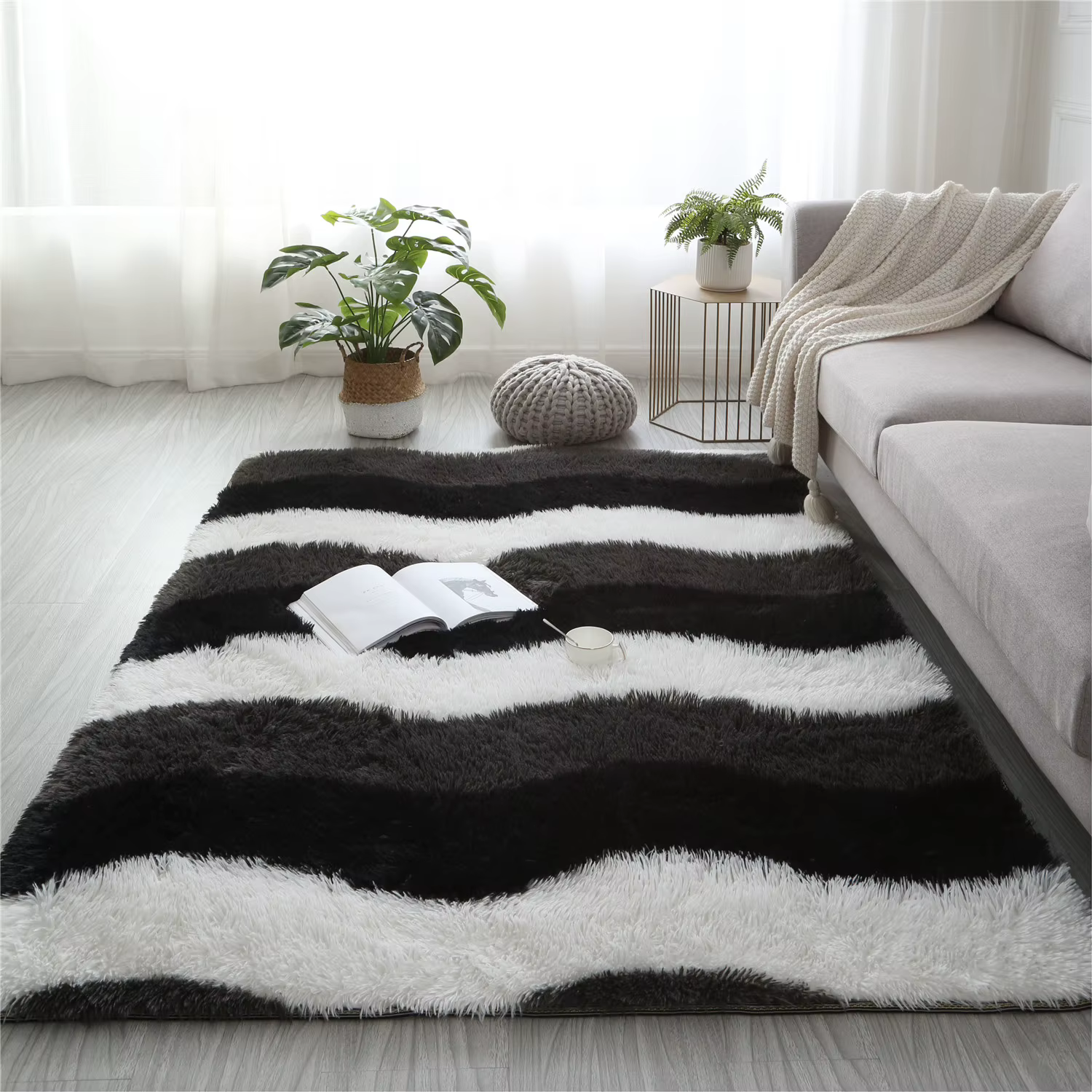 Tapis moelleux en peluche à imprimé léopard moderne
