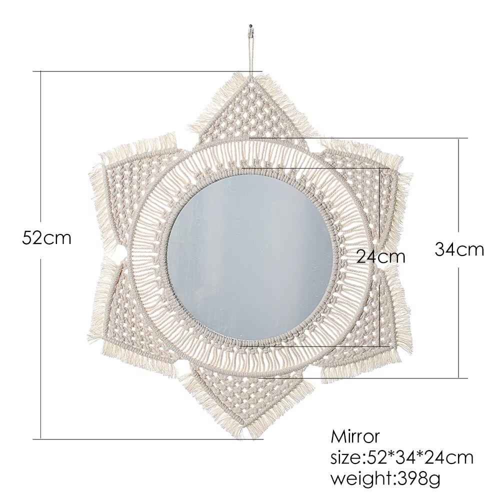 Grands miroirs muraux ronds en macramé