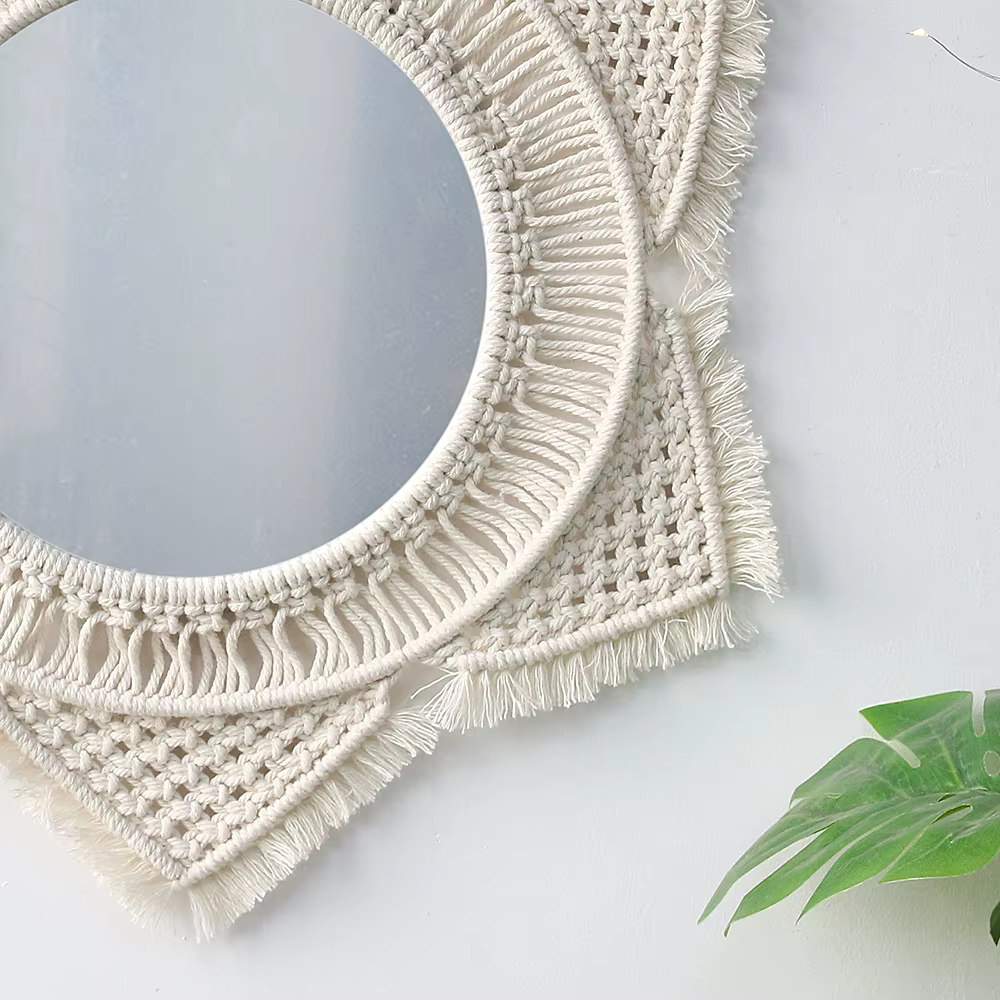 Grands miroirs muraux ronds en macramé