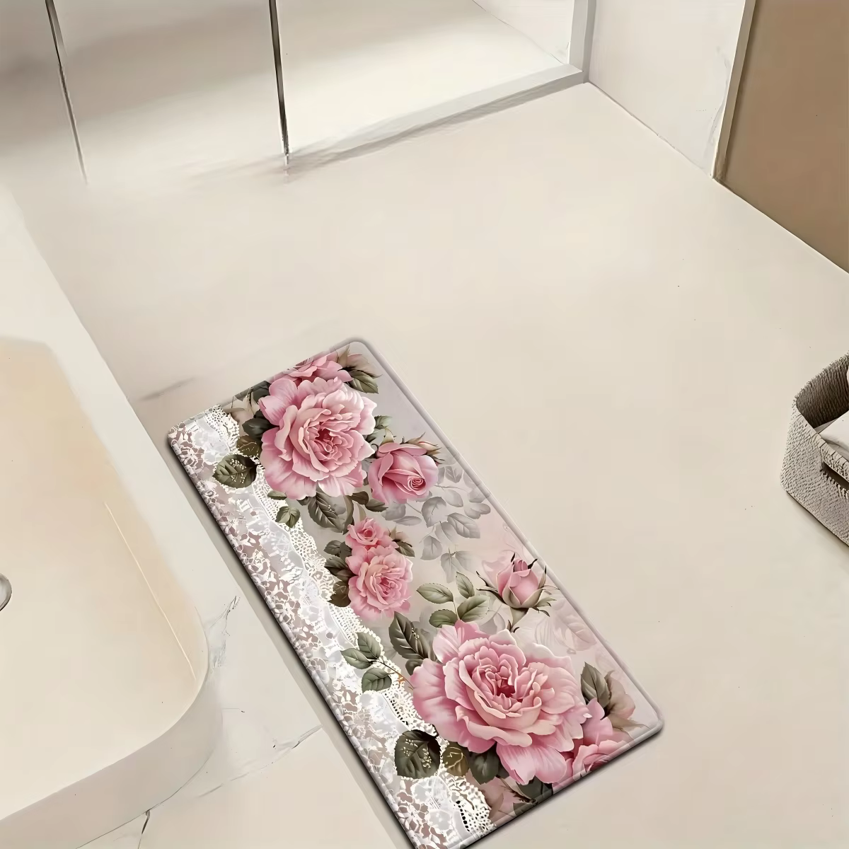 Tapis de cuisine rose style campagne française