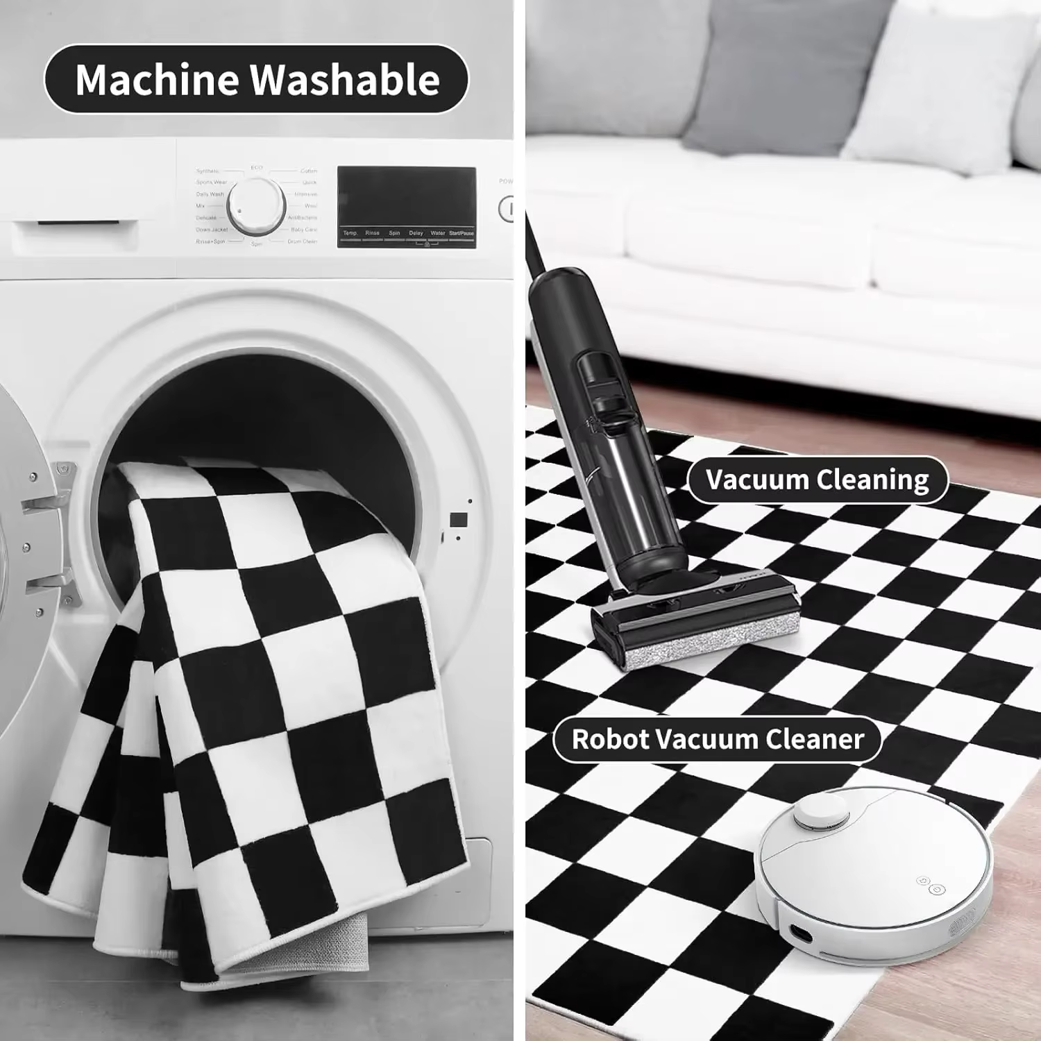 Tapis à carreaux noir et blanc pour salon chambre à coucher