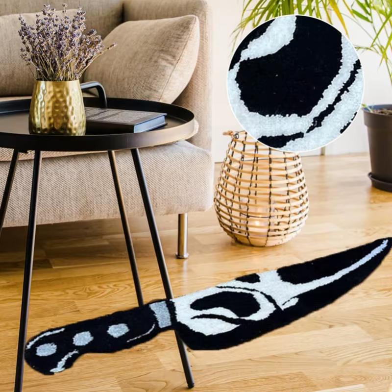 Tapis de chevet motif crâne et couteau