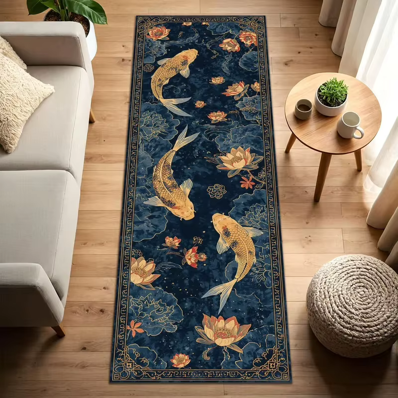 VIKAMA Tapis de couloir vintage Koi Pond Runner