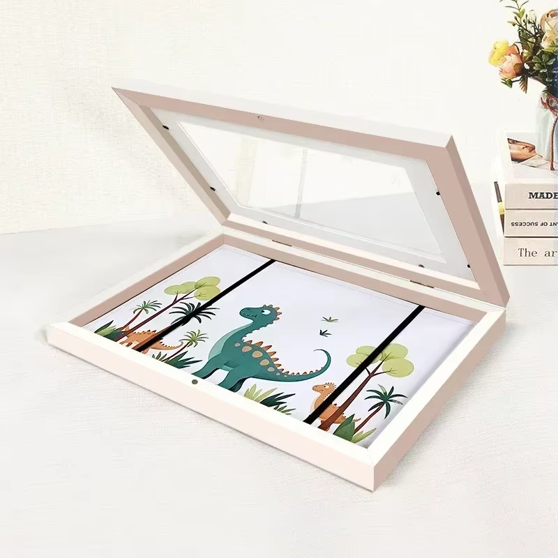 Cadres artistiques pour enfants, cadre magnétique en bois ouvert sur le devant, modifiable, pour photos, dessin, peintures, affichage d'images, décoration de maison