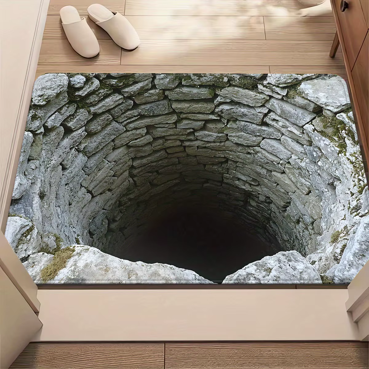Tapis de sol avec motif plat visuel 3D pour puits d'eau construit en pierre