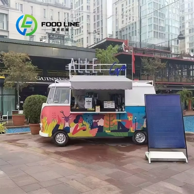 Camionnette de vente électrique vintage rétro personnalisée, multifonctionnelle, en aluminium, pour la restauration rapide, le camping, la vente de snacks de rue et la restauration mobile
