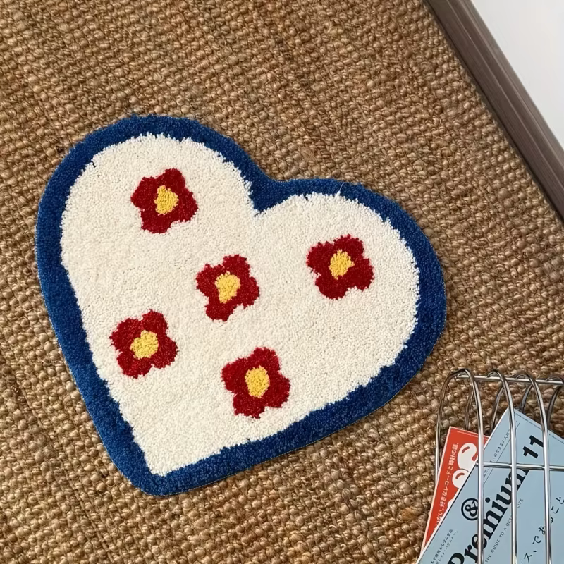VIKAMA Ins Wind Heart Flower Tapis en peluche au design charmant pour couloir
