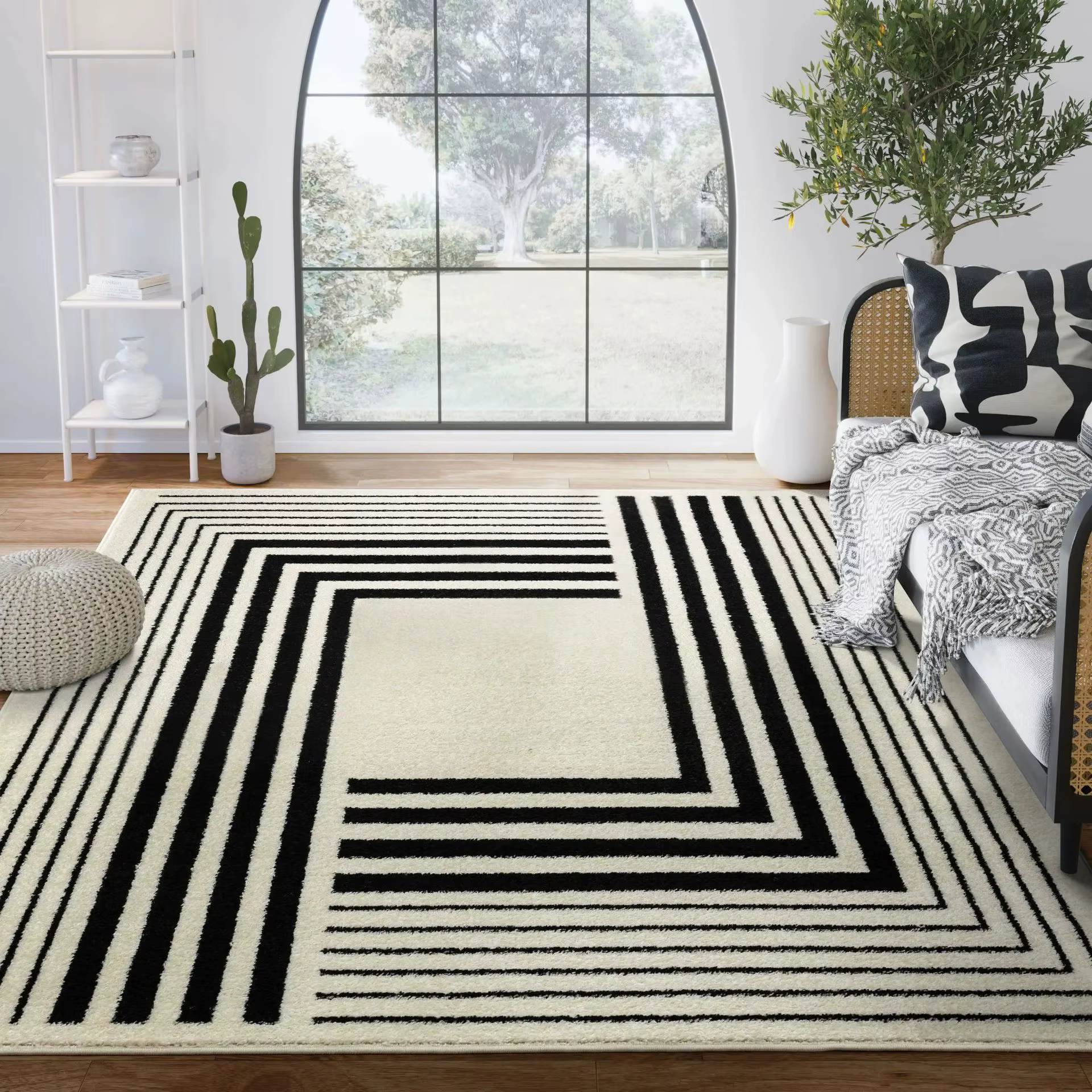 Grand tapis géométrique en fausse laine de Style nordique