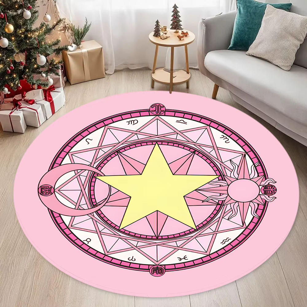 Tapis rond floral rose magique