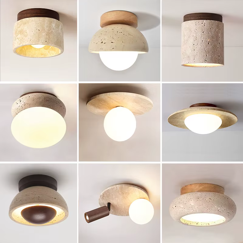 Plafonnier rond en bois travertin unique
