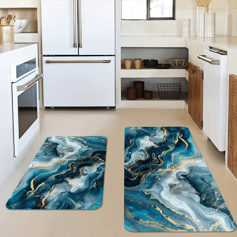 Tapis à motif marbré bleu fluide