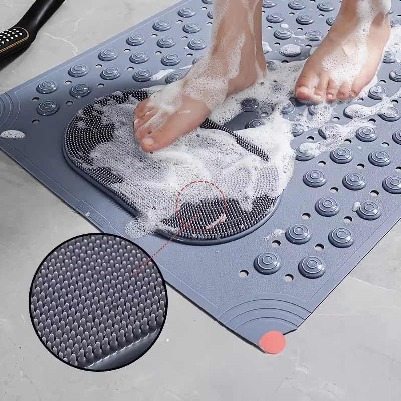 Tapis de bain en PVC antidérapant bleu clair avec nuages de massage 0 8 cm d'épaisseur 2600 g m2 motif de points pour