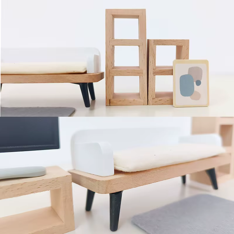 Maison de jeu en bois pour enfants, ensemble de jouets, Mini maison de poupée, ensemble de meubles simulés, articles de cuisine de chambre à coucher, accessoire de Table et de chaises 