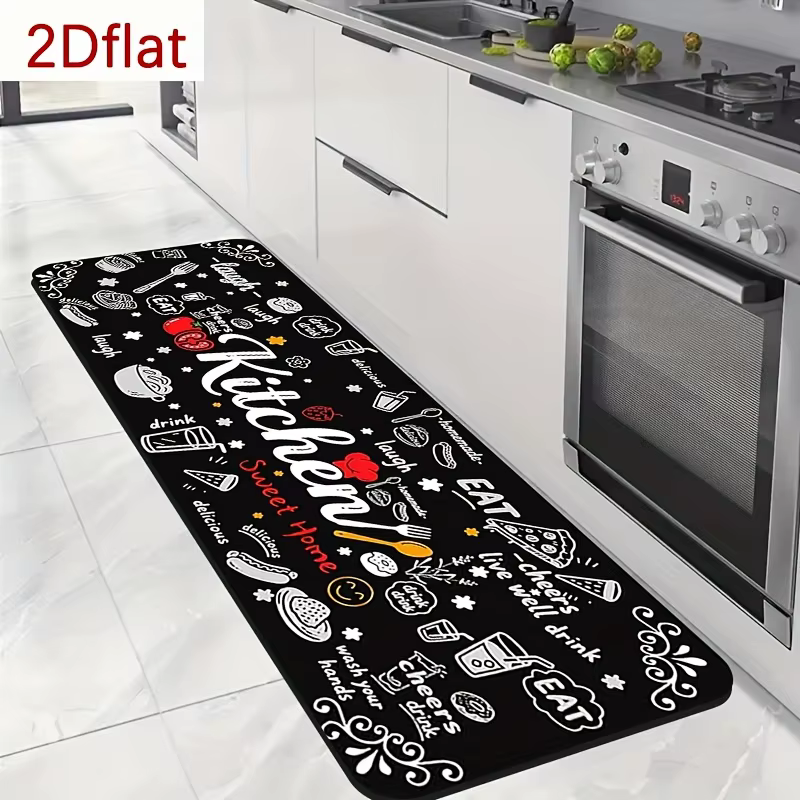 Tapis de cuisine amusant antidérapant et lavable avec imprimé « Eat Laugh Love » pour cuisine, buanderie, couloir