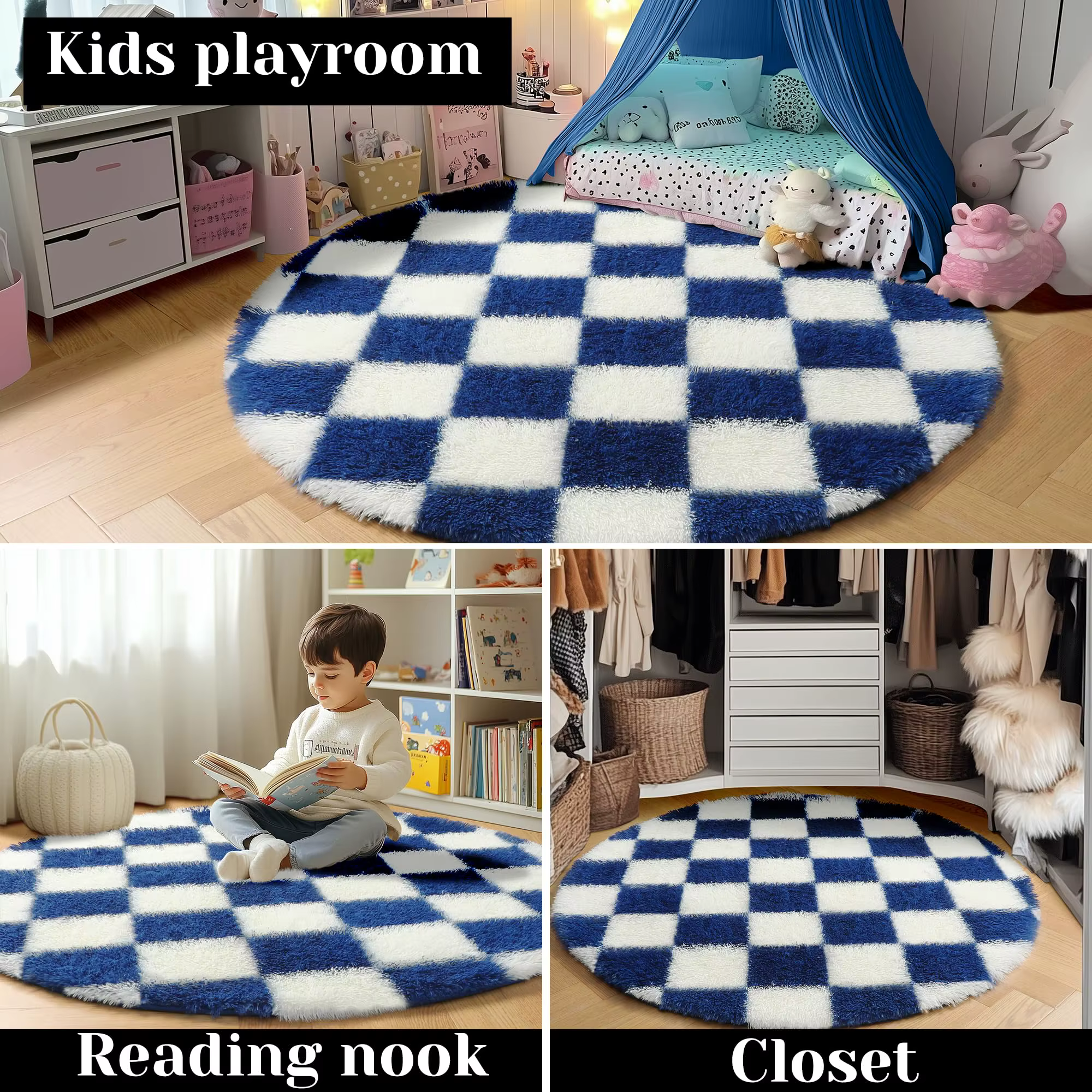 Tapis rond moderne en forme de damier