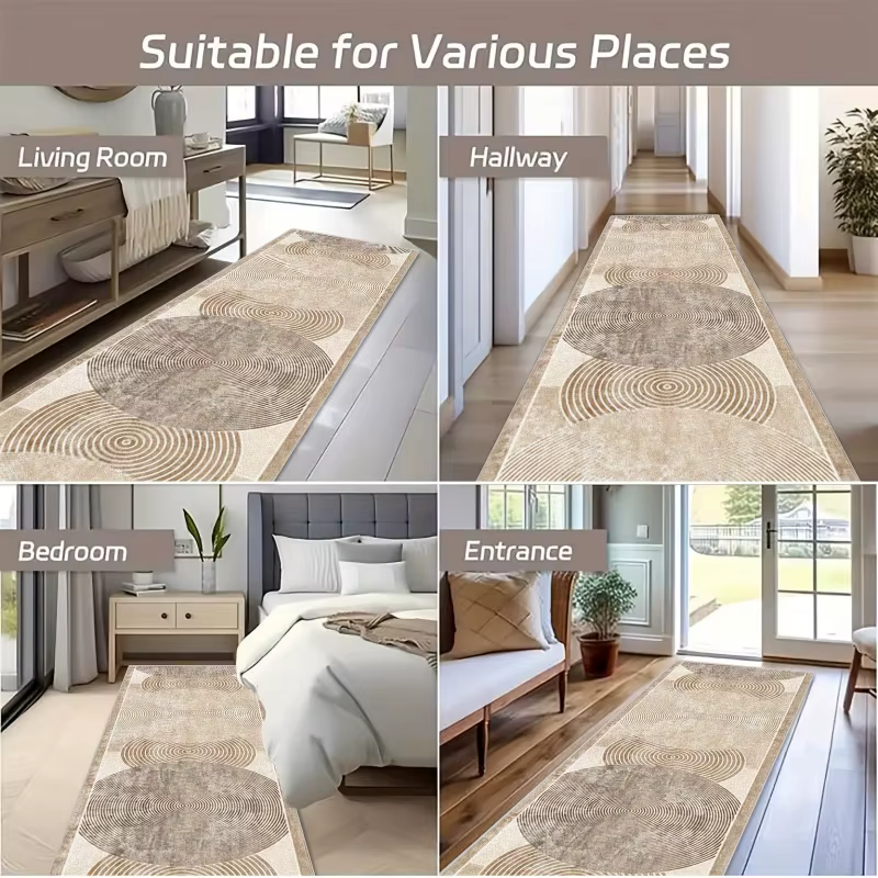 VIKAMA Tapis texturé géométrique résistant aux taches et antidérapant pour couloir et chambre à coucher